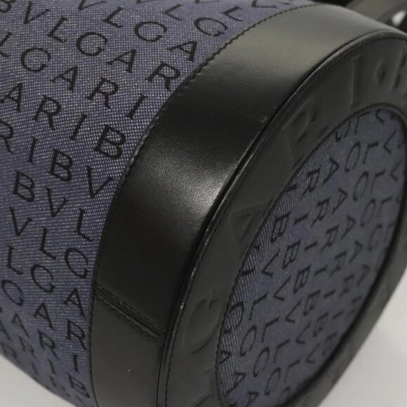 BVLGARI Hand Bag Canvas Navy Gold Auth 121454 - Picture 4 of 16